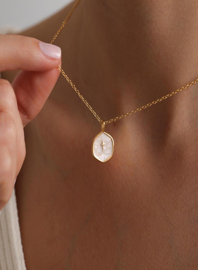 Robaice Cross Necklace for Women Dainty Small 14K Gold Plated Cross Necklace with Disc Pendant, Simple Cute Gold Cross Charm Necklaces for Women Easter Christian Baptism Religious Faith Jewelry Gifts - Image 4